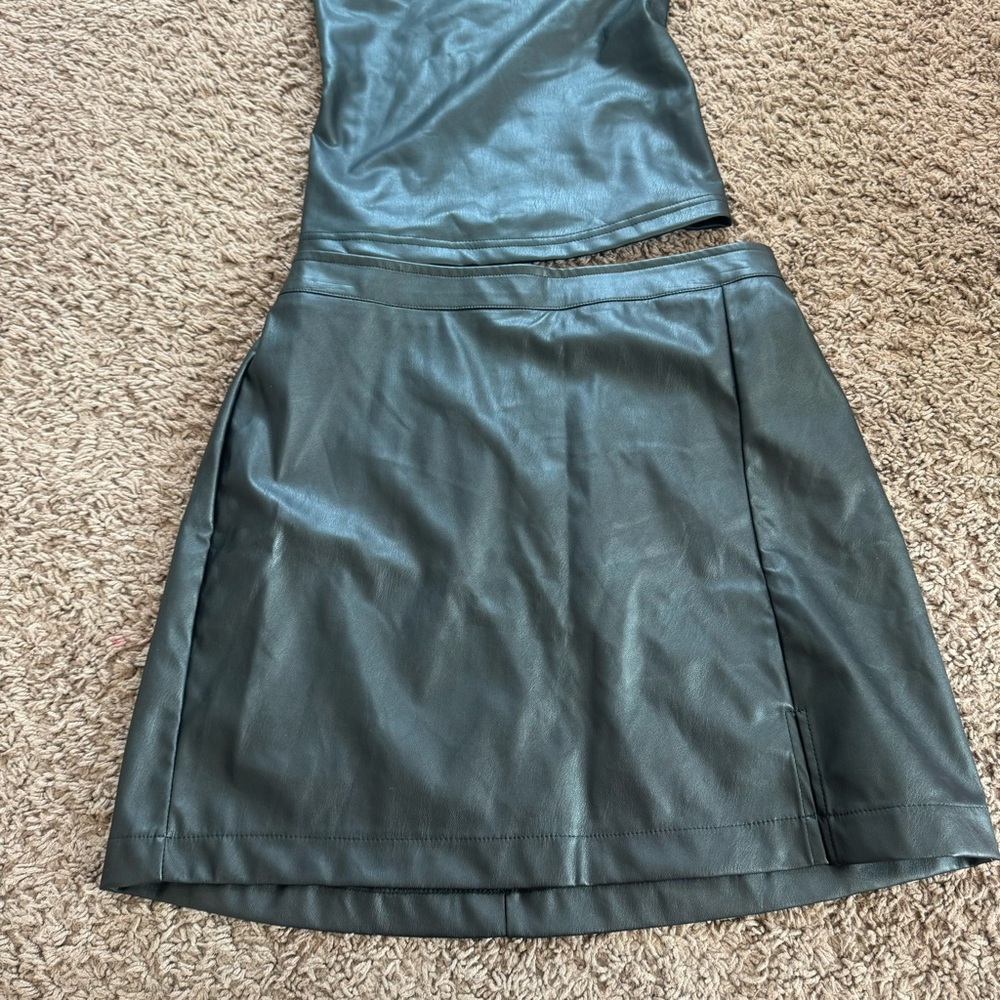 RD Style BP Black Faux Leather Mini Skirt Tank Top Set Outfit 2 Piece XS S - Picture 4 of 13